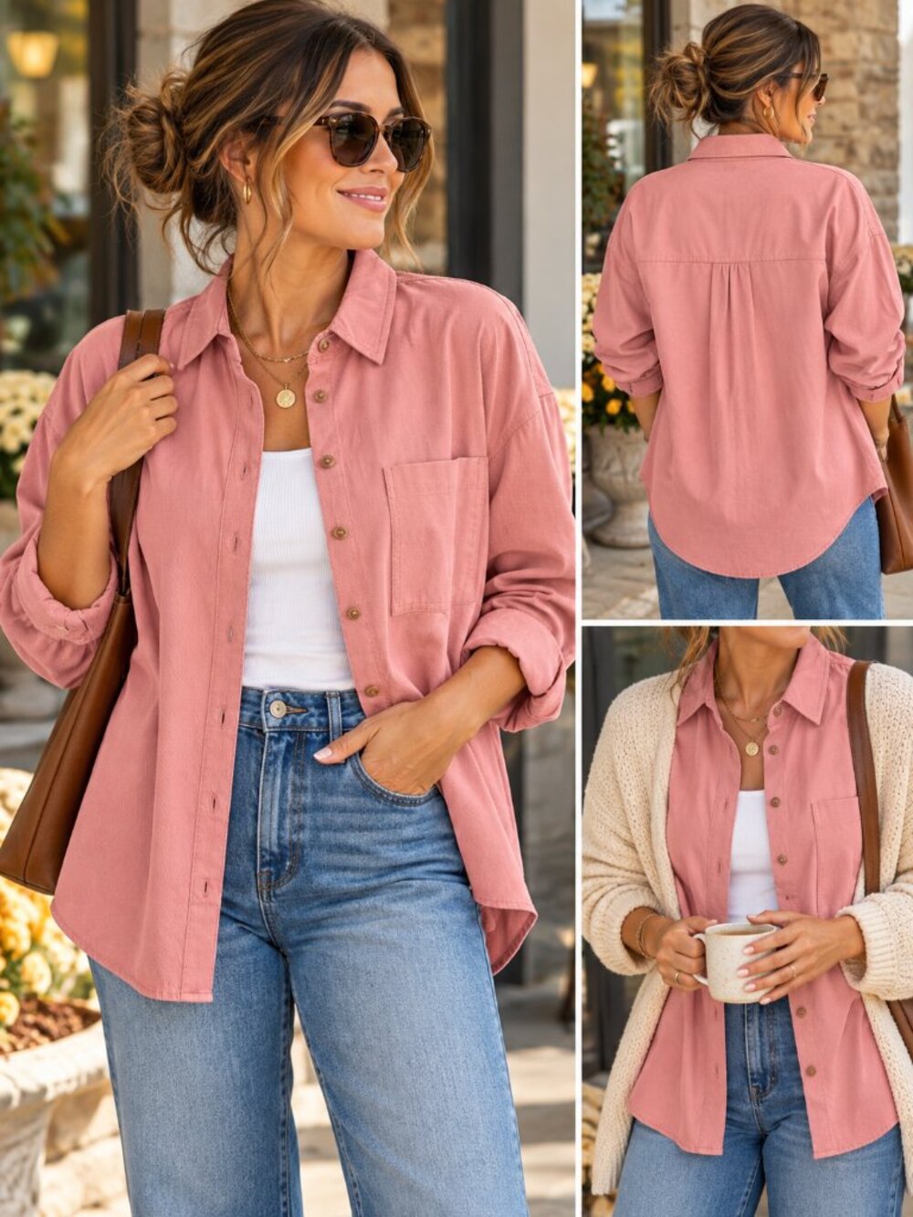 Velvet Heart Pink Button Down Shirt Medium Oversized Hi Low Layering Shacket